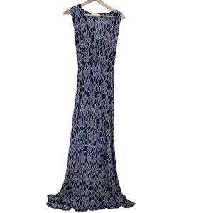 Veronica M blue and white sleeveless plunge dress size small vacation beach